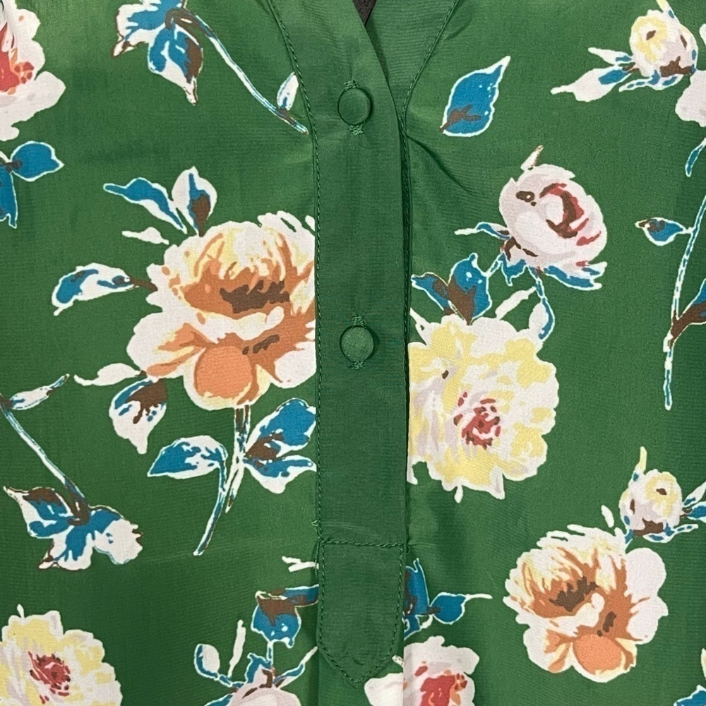 Euc ModCloth sleeveless top, floral, retro, green, size Large - Picture 3 of 12
